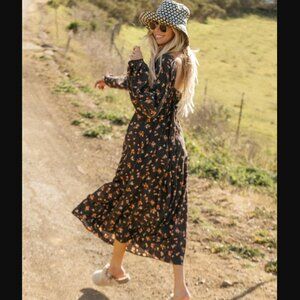 Billabong Better Days Floral Long-Sleeve Midi Dress Sz. S